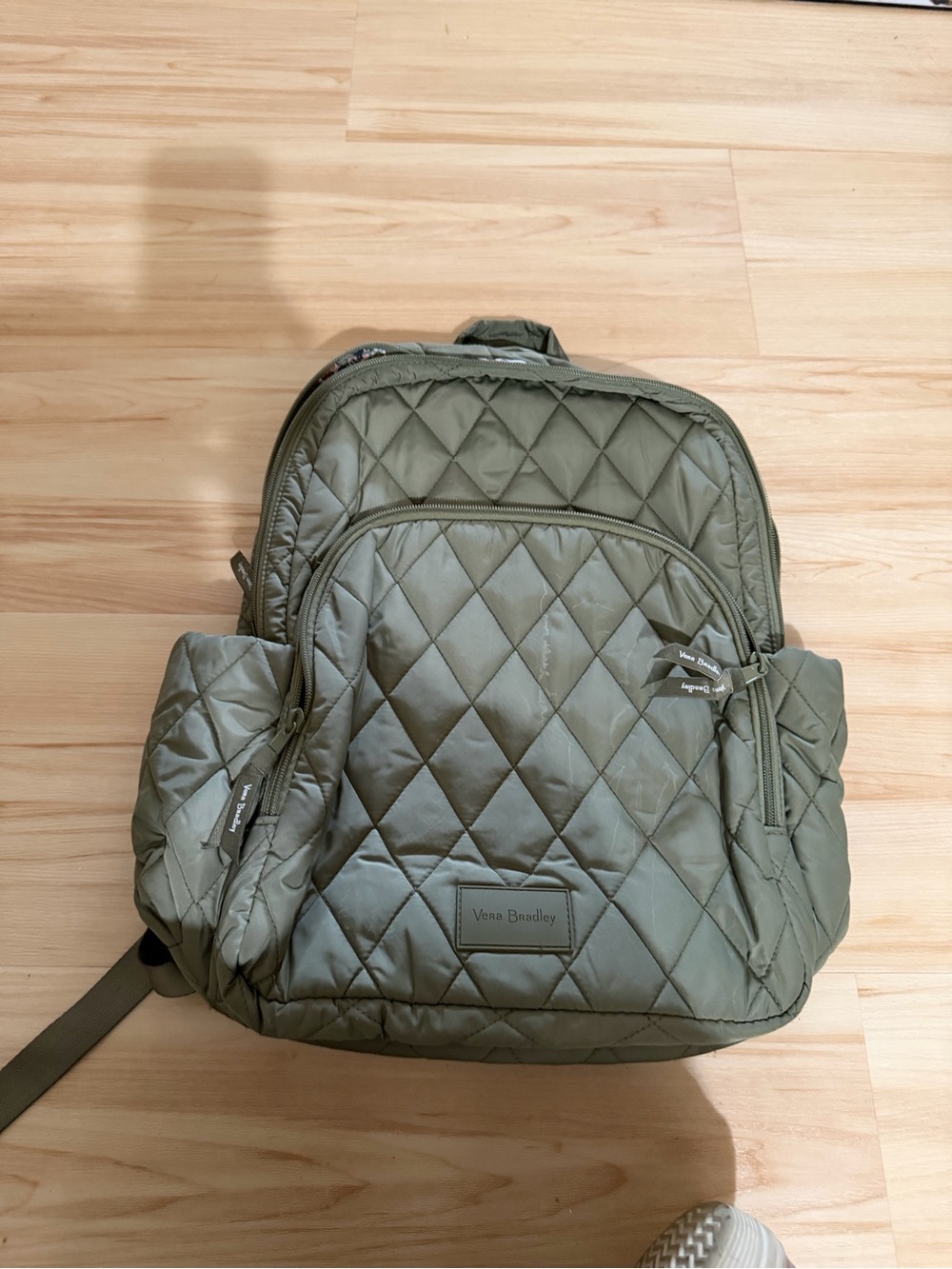 Vera Bradley Quilted Olive Backpack with Front Pocket